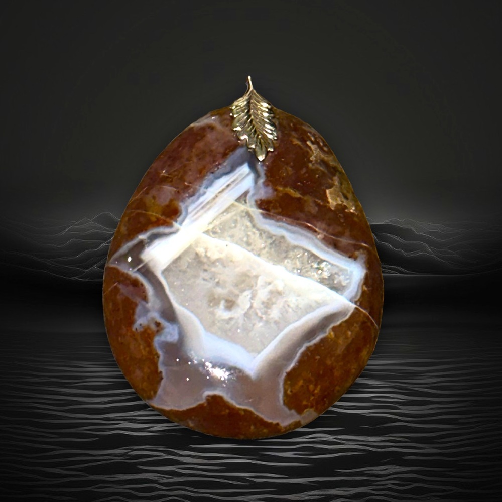 Tube Agate pendant with silver leaf 1.5” x 2”